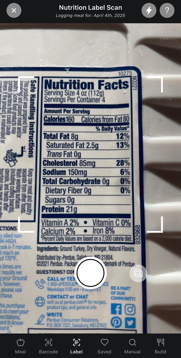 Nutrition Label App Screen